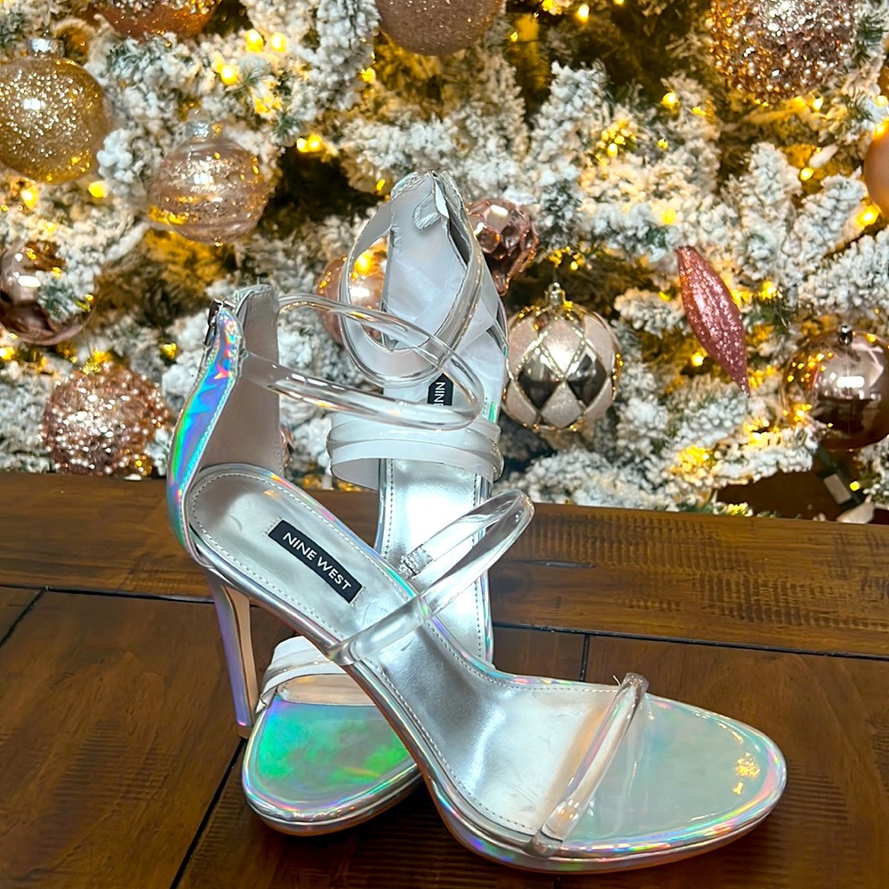 BRAND NEW Nine West Silver Iridescent Sandals